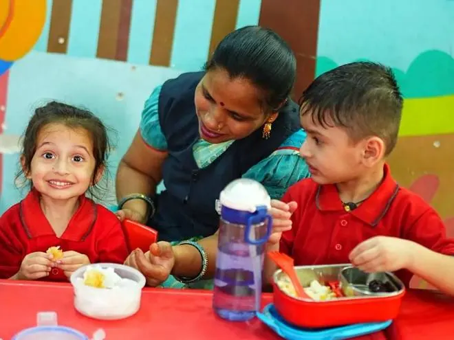 Snack time, side by side at Jigyaasa Ravet